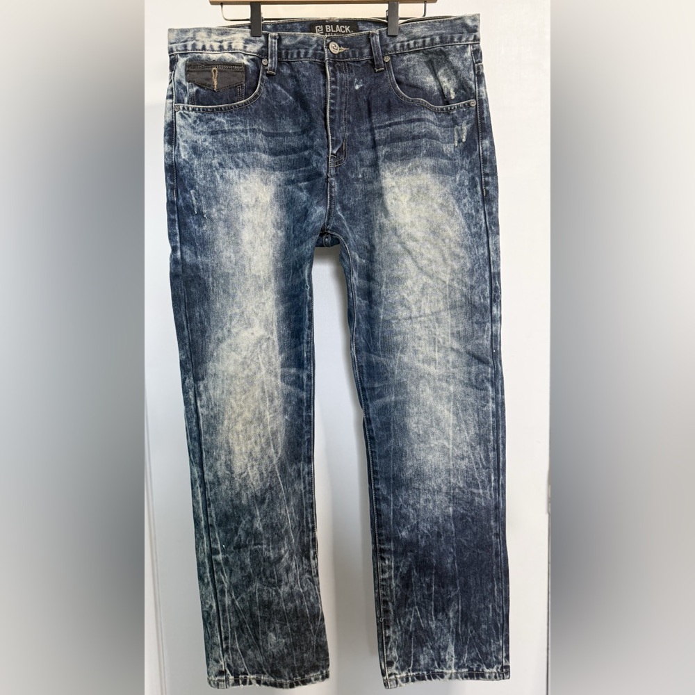 Black Premium Acid Wash Straight Jeans 36x32 Distressed Y2K